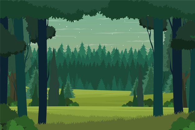 Бесплатное векторное изображение Ручной обращается плоский дизайн лесной пейзаж