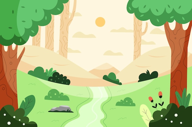 無料ベクター 手描きのフラットなデザインの森の風景