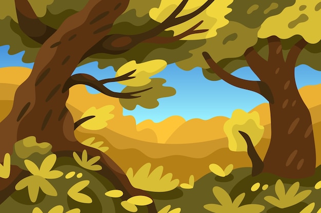 Hand drawn flat design forest landscape