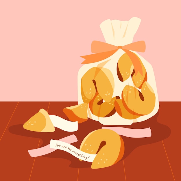 Hand drawn flat design fortune cookie illustration