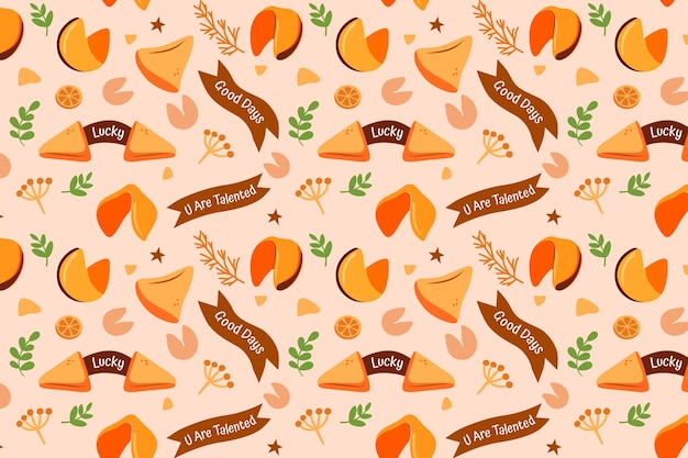 Hand drawn flat design fortune cookie pattern