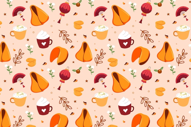 Free vector hand drawn flat design fortune cookie pattern