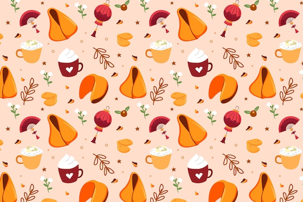 Free Vector hand drawn flat design fortune cookie pattern