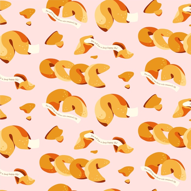 Hand drawn flat design fortune cookie pattern