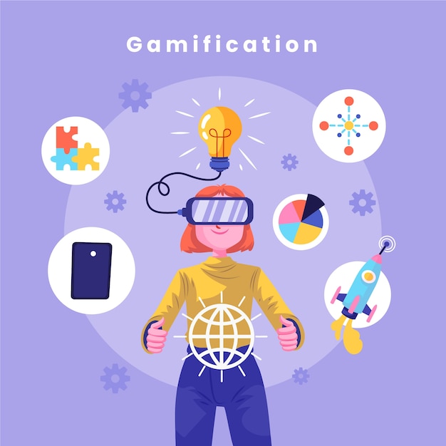 Illustrazione di gamification design piatto disegnato a mano