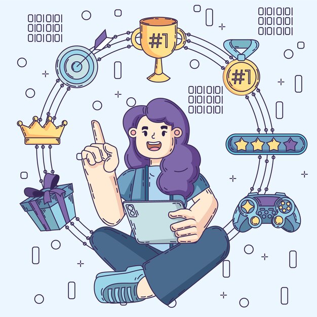 Hand drawn flat design gamification illustration