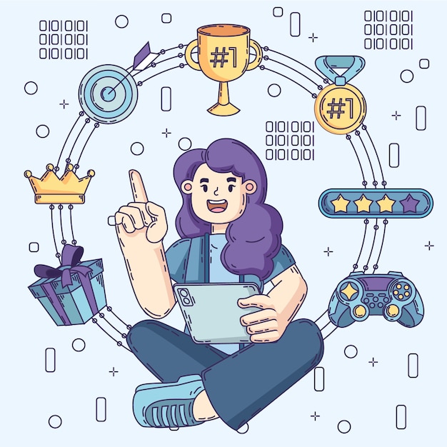 손으로 그린 평면 디자인 gamification 그림