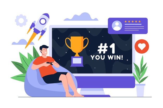 Hand drawn flat design gamification illustration