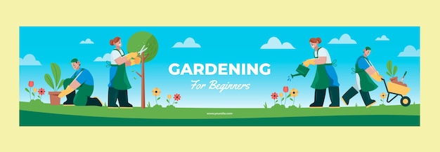 Vettore gratuito banner di contrazione giardinaggio design piatto disegnato a mano