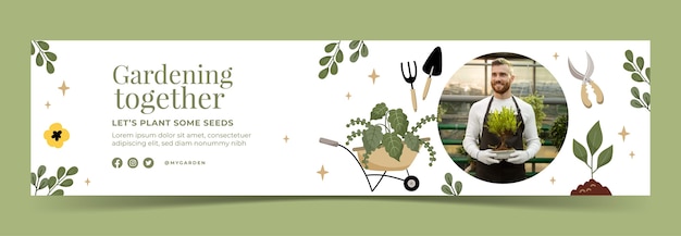 Banner di contrazione giardinaggio design piatto disegnato a mano