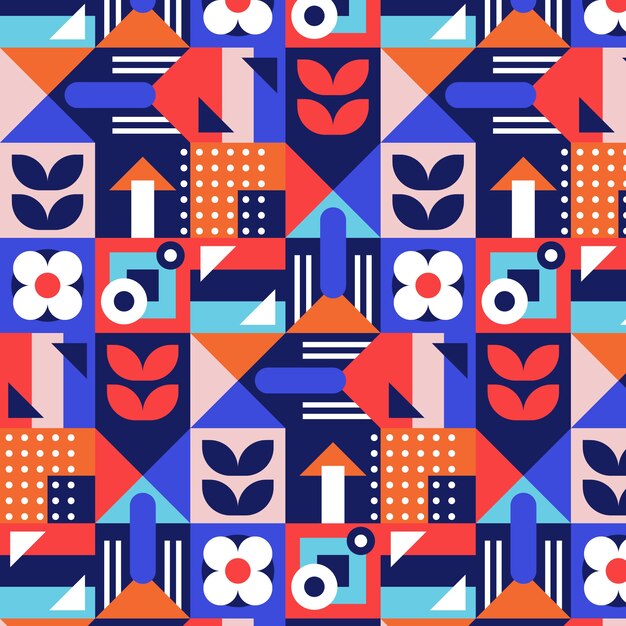 Hand drawn flat design geometric mosaic pattern