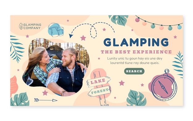 Hand drawn flat design glamping facebook cover