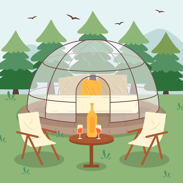 Vettore gratuito illustrazione glamping design piatto disegnato a mano