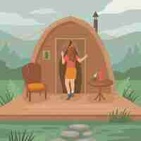 Vettore gratuito illustrazione glamping design piatto disegnato a mano