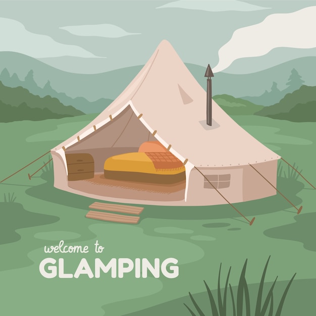 Hand drawn flat design glamping illustration