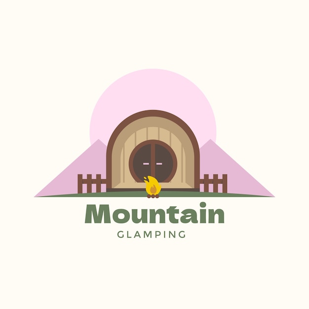 Vettore gratuito modello di logo glamping design piatto disegnato a mano