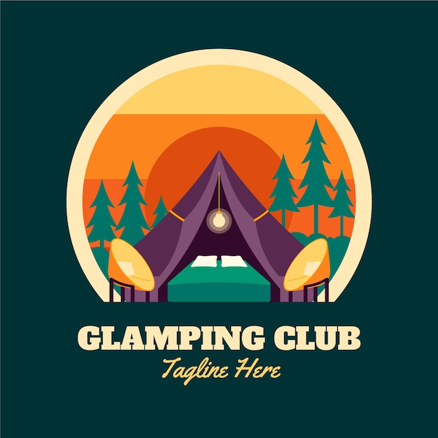 Vettore gratuito logo glamping design piatto disegnato a mano