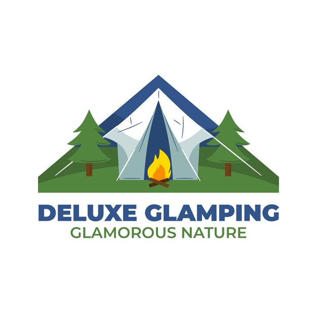 Hand drawn flat design glamping logo
