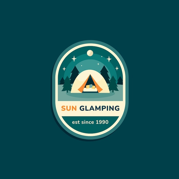 Vettore gratuito logo glamping design piatto disegnato a mano