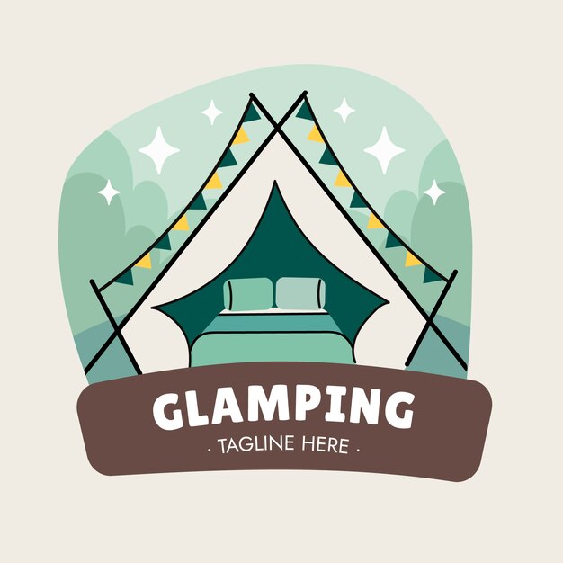 Hand drawn flat design glamping logo