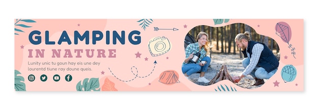 Banner di contrazione glamping dal design piatto disegnato a mano