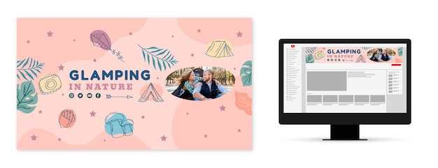 無料ベクター 手描きのフラットデザイングランピングyoutubeチャンネルアート