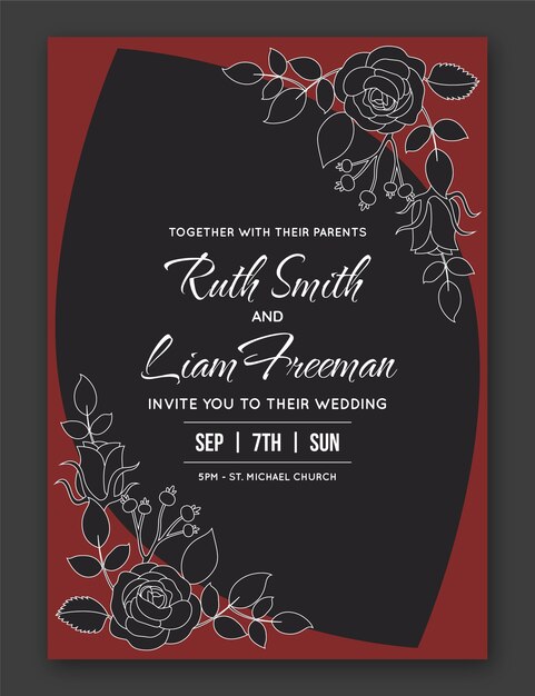Hand drawn flat design gothic wedding invitation