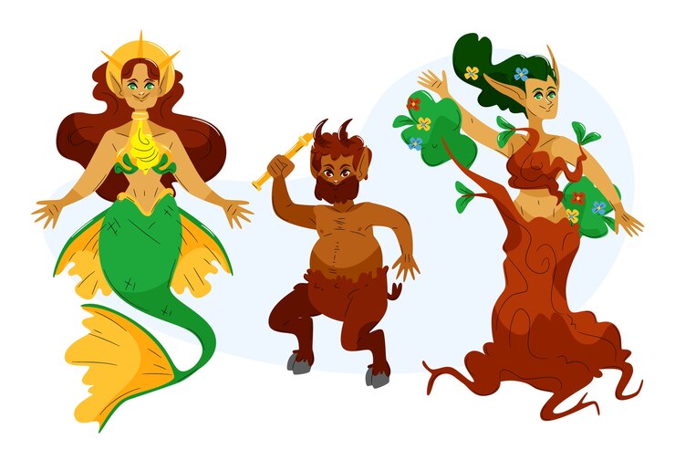 Free Vector hand drawn flat design greek mythology character collection