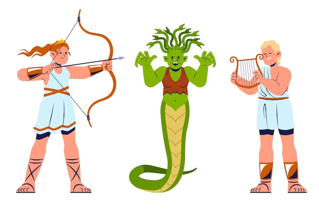 Free vector hand drawn flat design greek mythology character collection