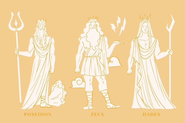 Hand drawn flat design greek mythology character collection