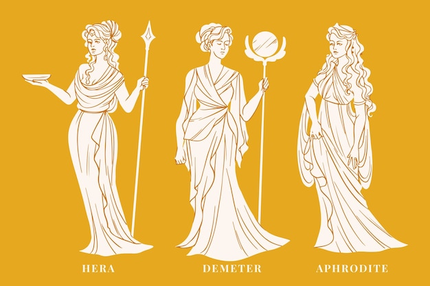 Hand drawn flat design greek mythology character collection