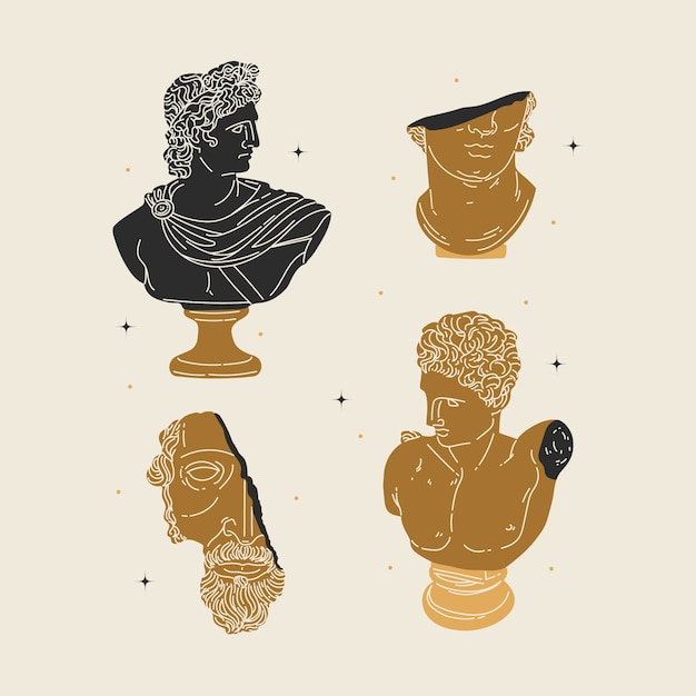 手描きのフラットデザインギリシャ神話のキャラクターコレクション