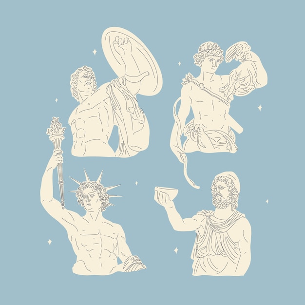 Free vector hand drawn flat design greek mythology character collection