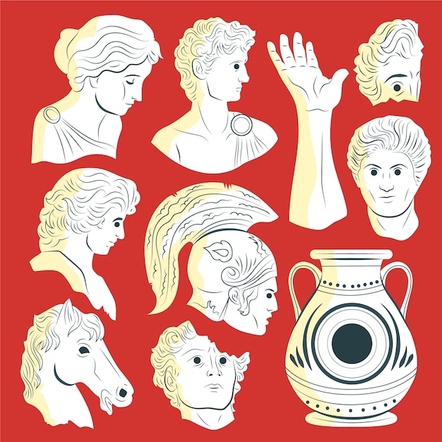 Free vector hand drawn flat design  greek statue collection