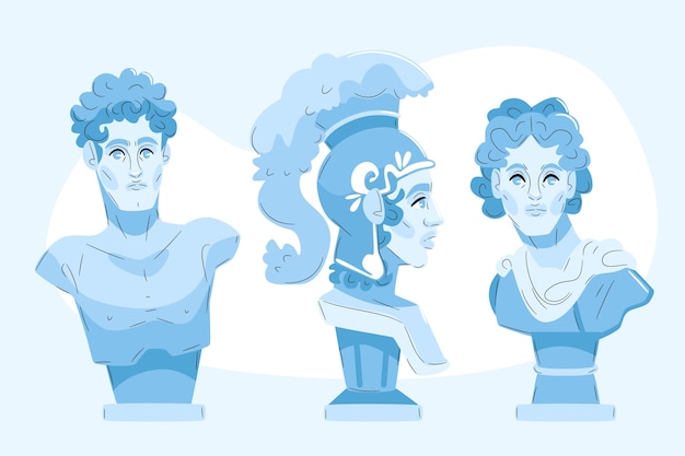 Hand drawn flat design  greek statue collection