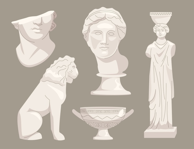 손으로 그린 평면 디자인 그리스 동상 컬렉션