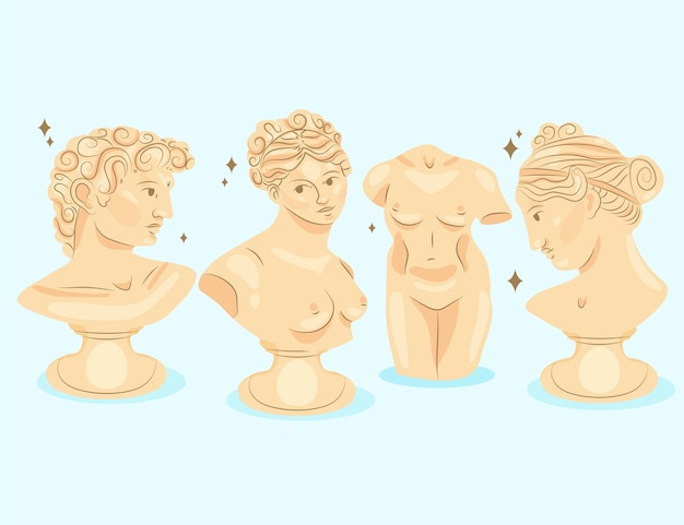 Hand drawn flat design greek statue collection