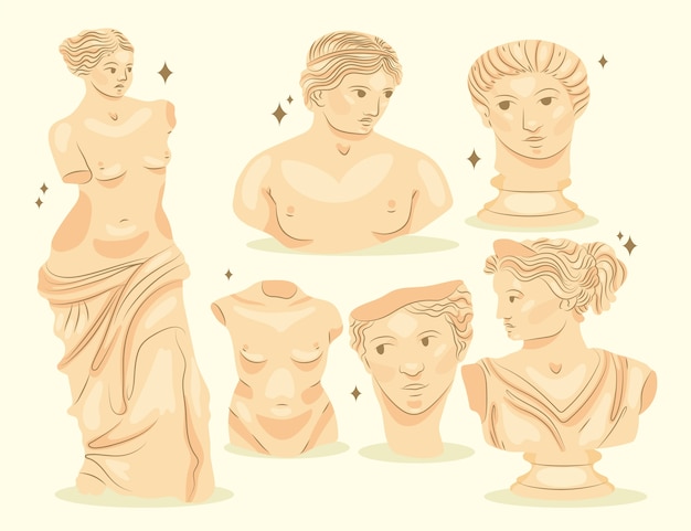 Free vector hand drawn flat design  greek statue collection