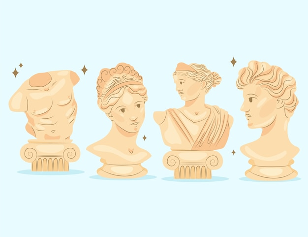 Бесплатное векторное изображение Ручной обращается плоский дизайн коллекции греческих статуй