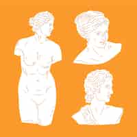 Free vector hand drawn flat design greek statue collection