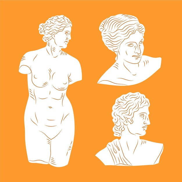 Hand drawn flat design greek statue collection