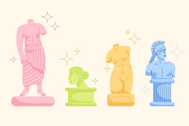 Free vector hand drawn flat design greek statue collection