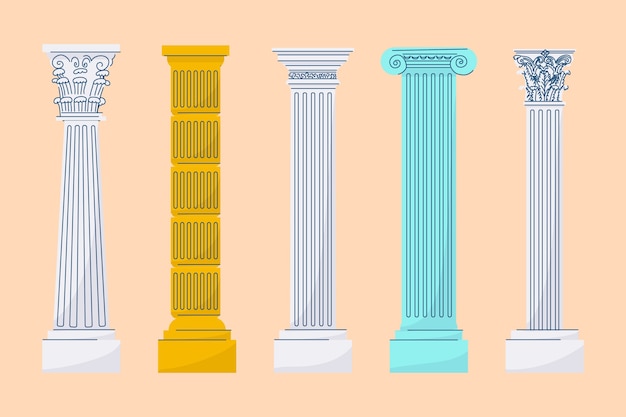 Hand drawn flat design greek statue collection