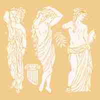 Free vector hand drawn flat design greek statue collection