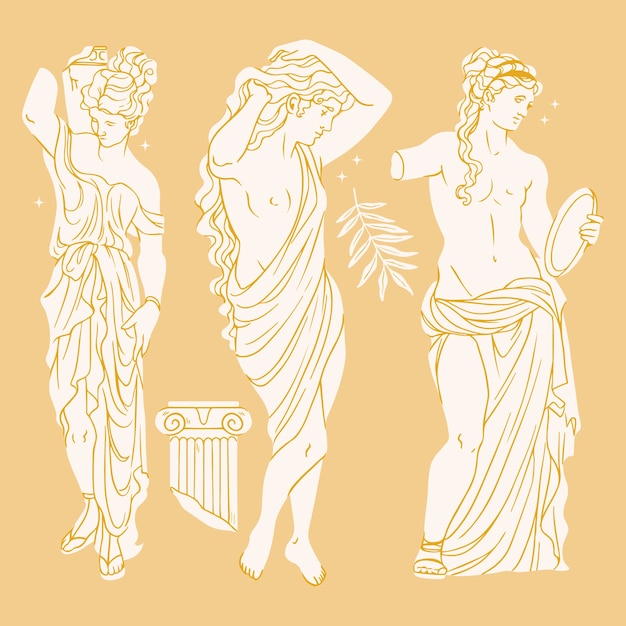 Ручной обращается плоский дизайн коллекции греческих статуй