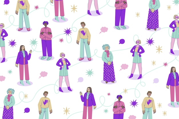 Hand drawn flat design group of people background composition