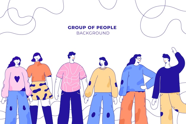 Free vector hand drawn flat design group of people background composition