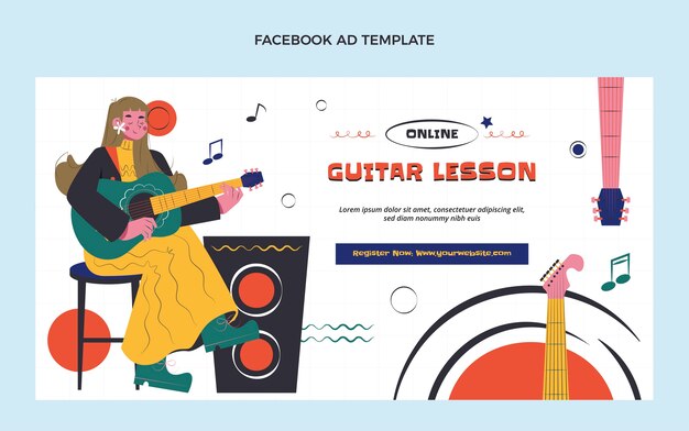 Hand drawn flat design guitar lessons facebook ad