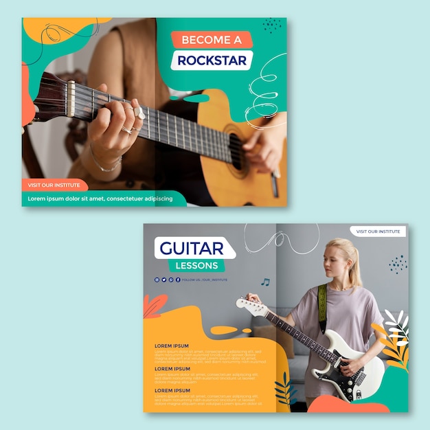 Free vector hand drawn flat design guitar lessons template