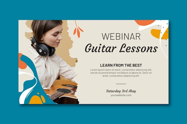 Webinar di lezioni di chitarra dal design piatto disegnato a mano